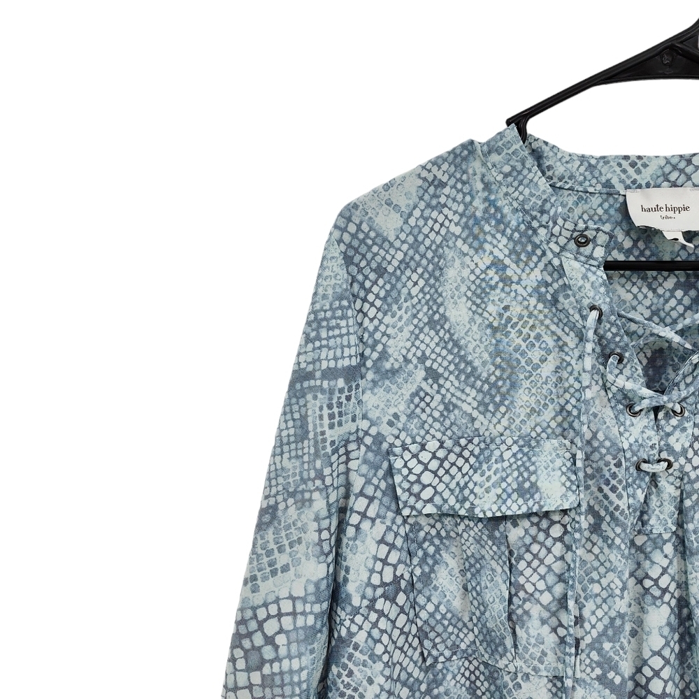 Haute Hippie Women's Tribe Snakeskin Print Lace Up Woven Top - L - Picture 3 of 7